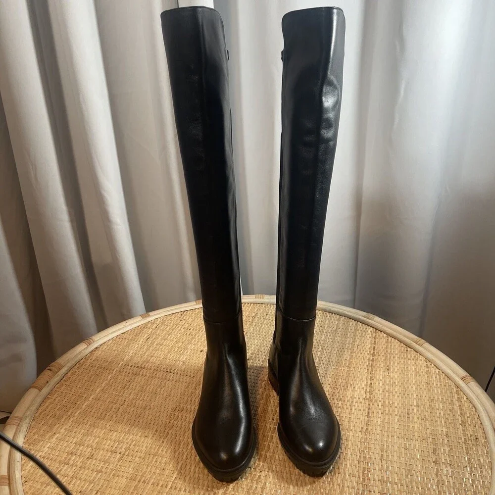 Stuart Weitzman Schizo Black Leather Over The Knee Boot Sz 4 New W/Out Tag
